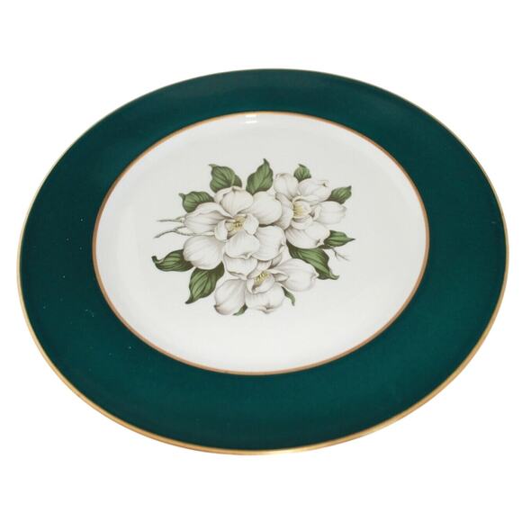 Royal Jackson Countess Madison Teal Green Dinner Plate White Flower Discontinued - Picture 1 of 4